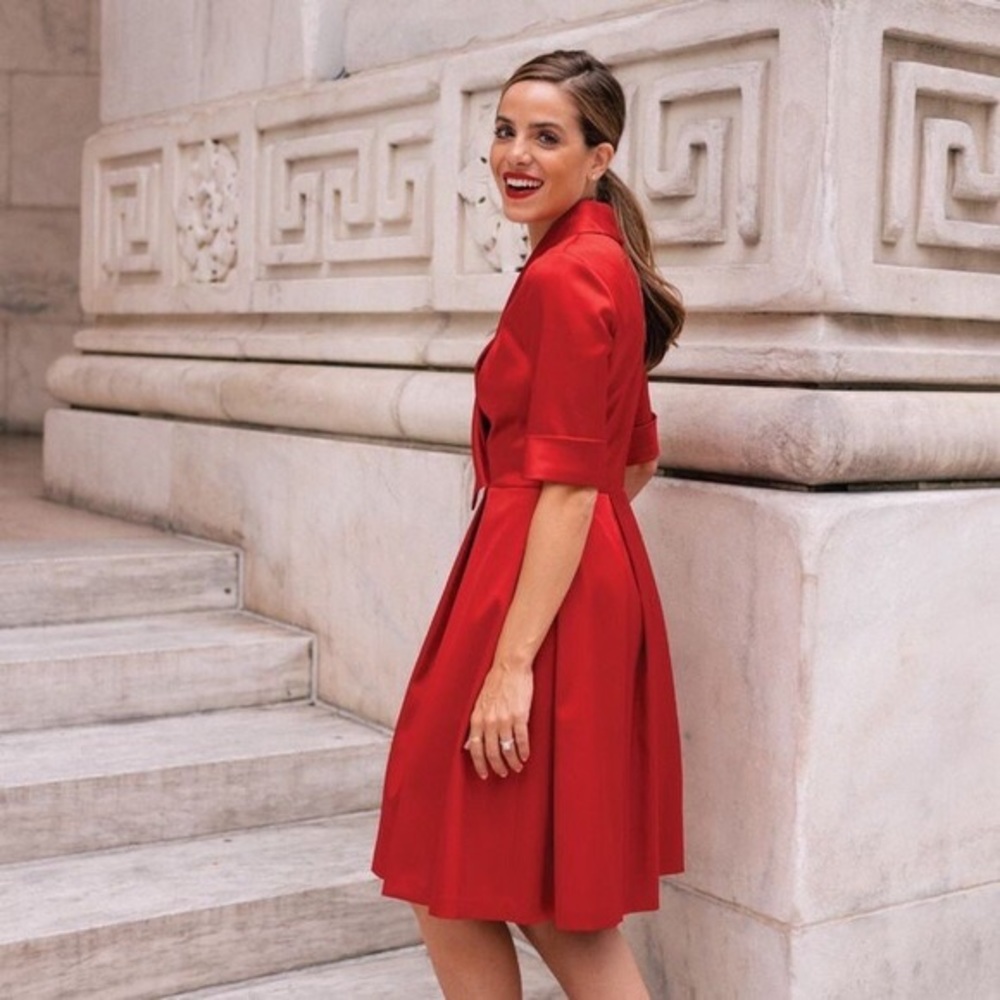 Gal Meets Glam Ruby Royal Satin Asymmetrical Collar Dress